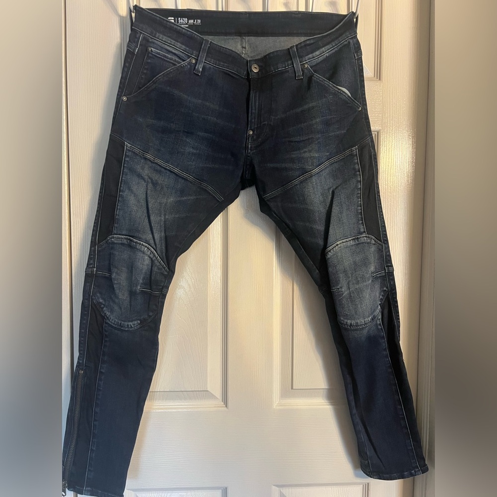 G-Star Raw 5260 3D Skinny Blue Denim Jeans Ankle Zip Moto Biker Skater Punk